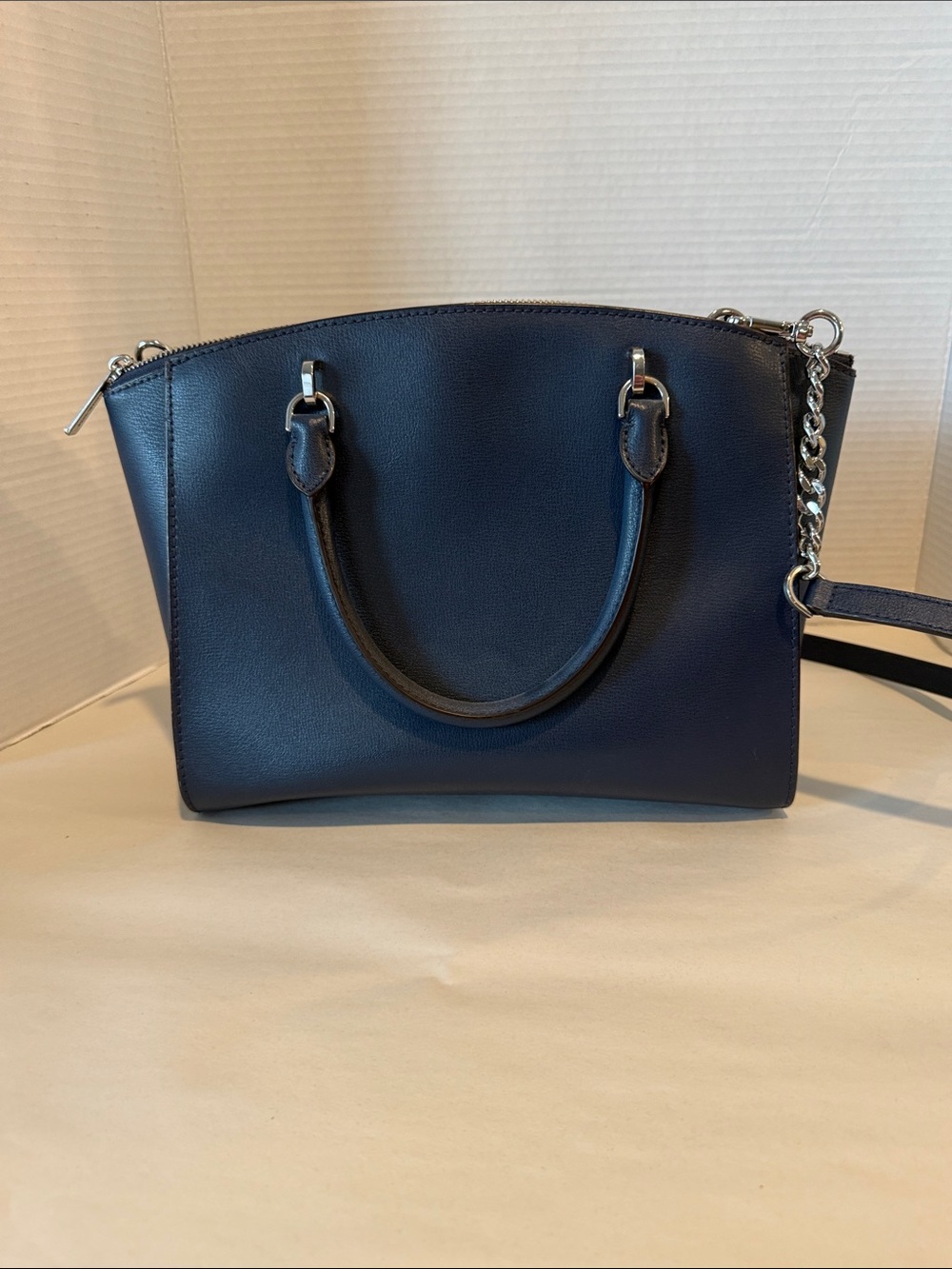 Michael Kors Navy Floral Appliqué Satchel with Removable Strap - Picture 4 of 9